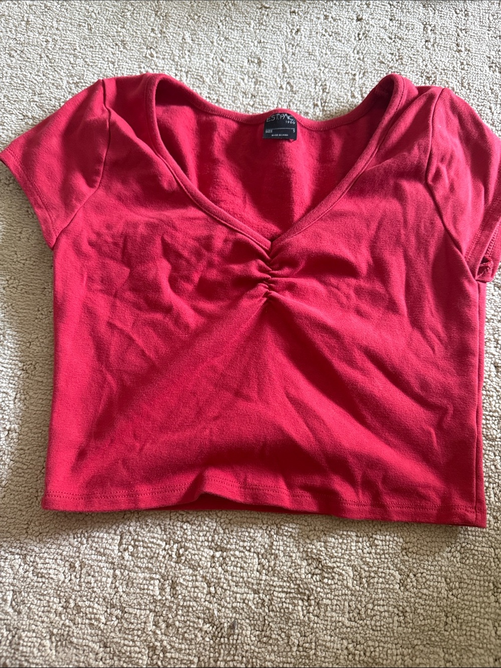 PacSun Red V-Neck Cropped Tee with Front Ruched Detail